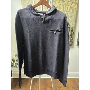 Billy Reid Sweater Mens Large Shiloh Shawl Collar Cotton Knit Pullover Dark Blue